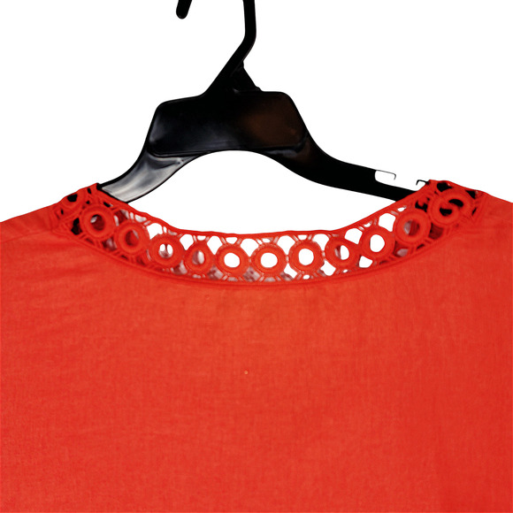 Marc New York Linen Crop Top L Womens Orangr Boxy Eyelet Lagenlook Nat Wings NEW - Picture 10 of 12